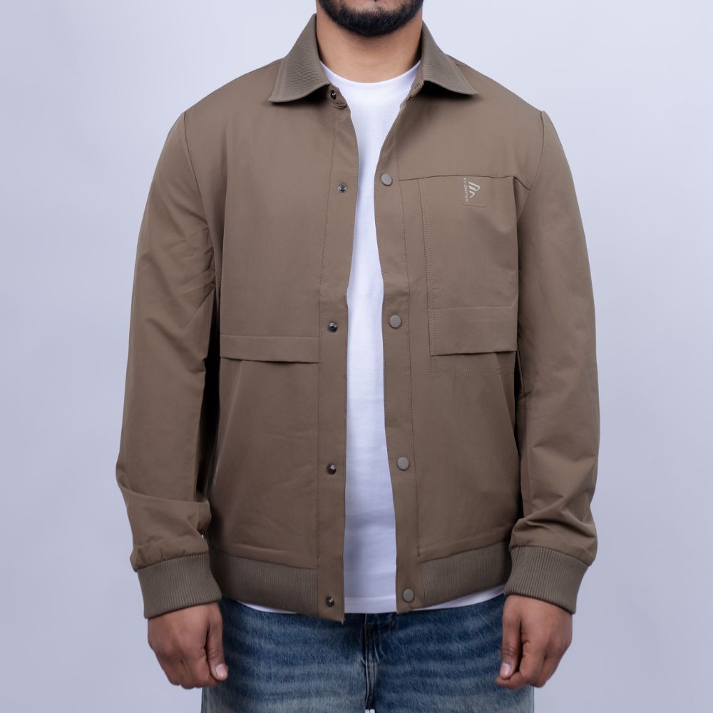 Relaxed Fit Cotton Jacket for Men | Snap Front Utility Flap Pockets
