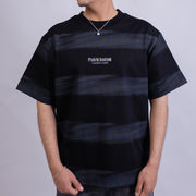 Oversized Men's Cotton Striped Chest Print Round Neck T-Shirt
