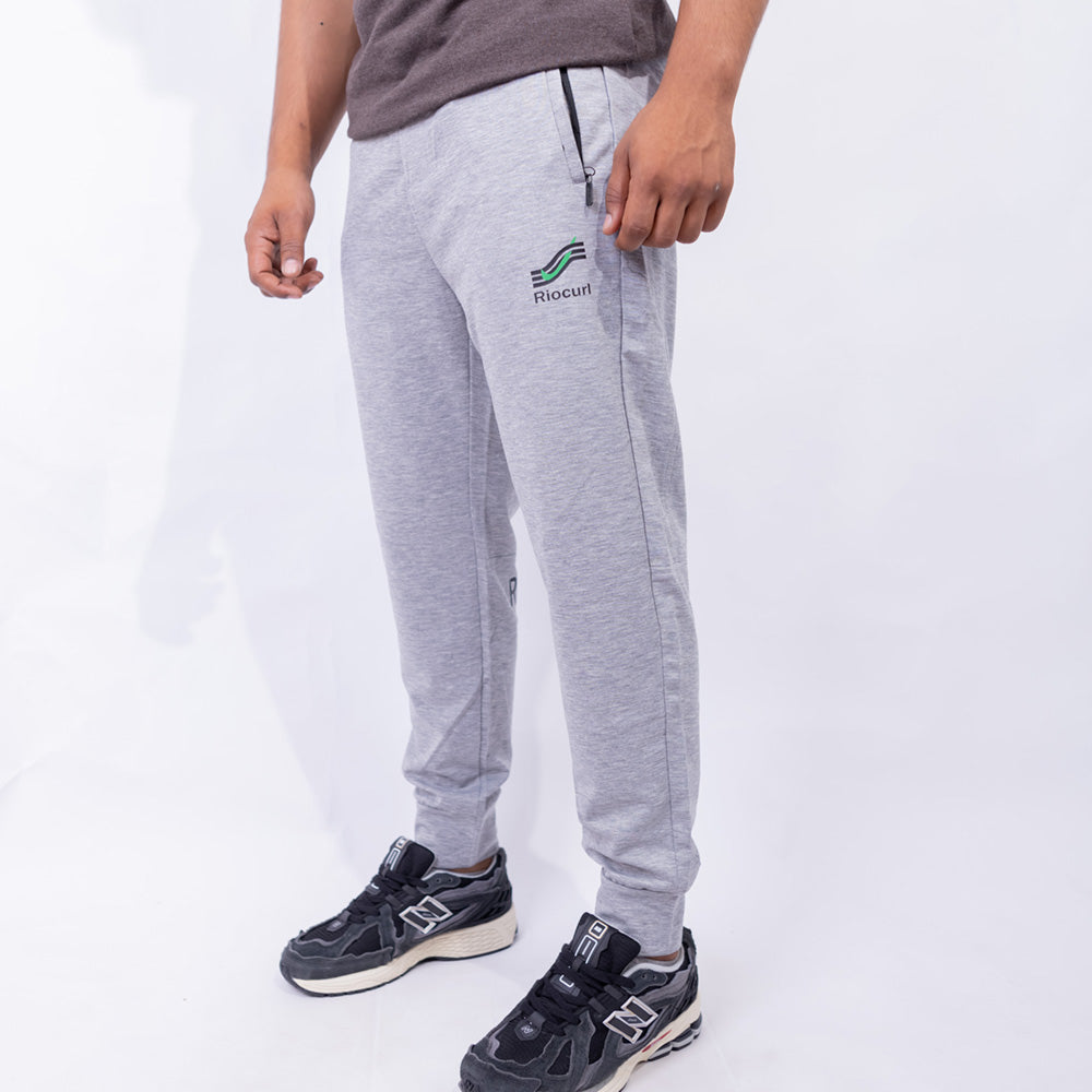 Slim Fit Jogger Sweatpants with Embroidered Logo in Gray — Side View | Giovane Clothing