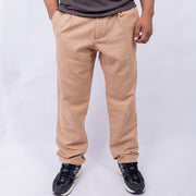 Relaxed Fit Twill Pants with Elastic Waist for Men