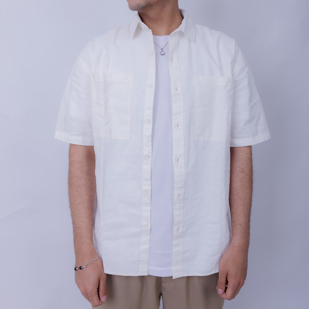 Regular Fit Linen Blend Short Sleeve Shirt for Men