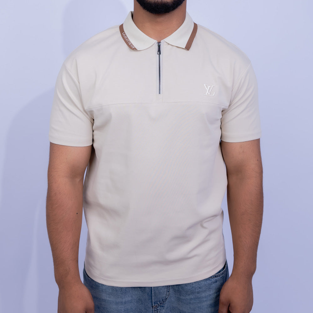 Relaxed Fit Cotton Piqué Quarter-Zip Polo Shirt for Men