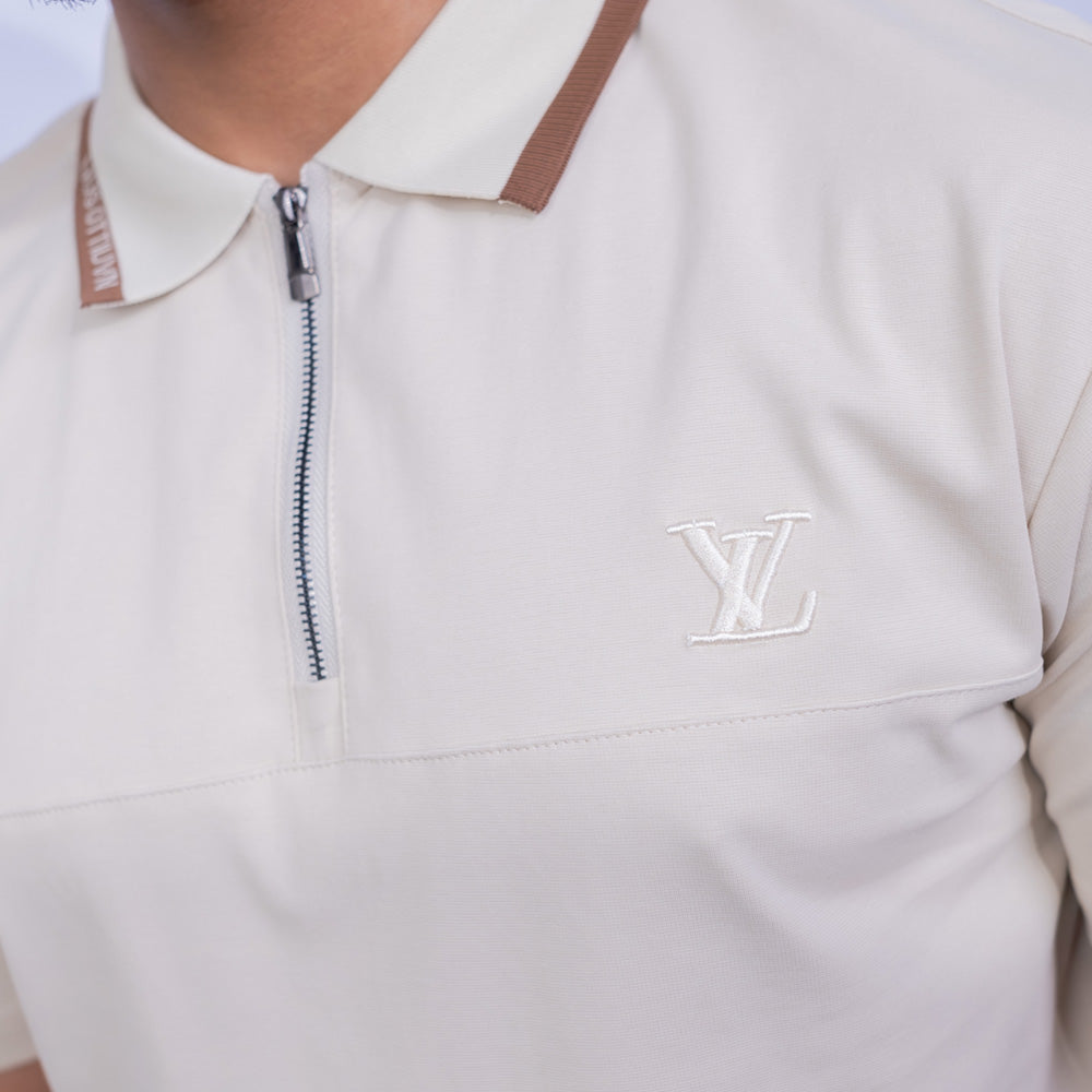 Relaxed Fit Cotton Piqué Zip Polo Shirt for Men