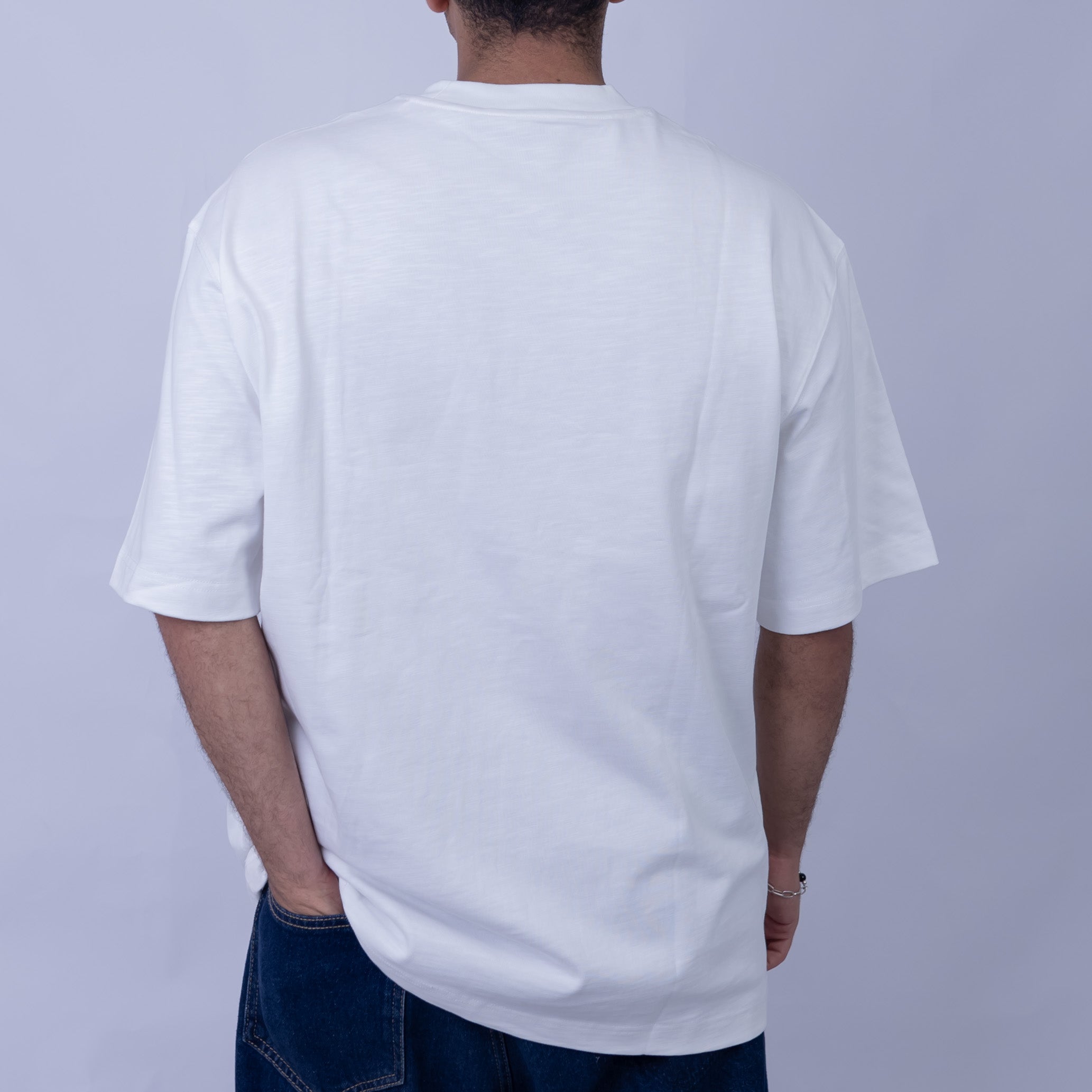 Oversized Men's Cotton Chest Graphic Print Round Neck T-Shirt