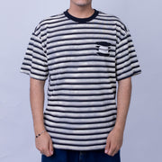 Oversized Men's Cotton Striped Pocket Contrast Collar Round Neck T-Shirt