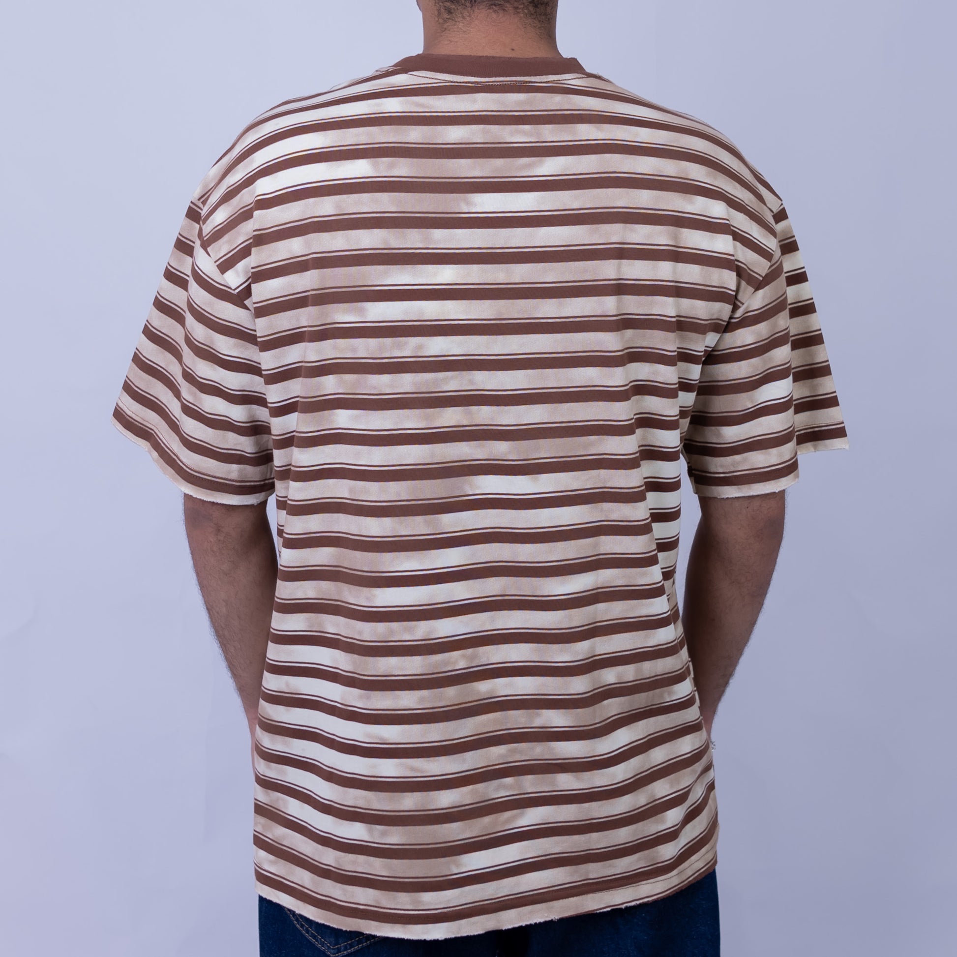 Oversized Men's Cotton Striped Pocket Contrast Collar Round Neck T-Shirt