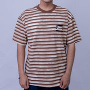 Oversized Men's Cotton Striped Pocket Contrast Collar Round Neck T-Shirt