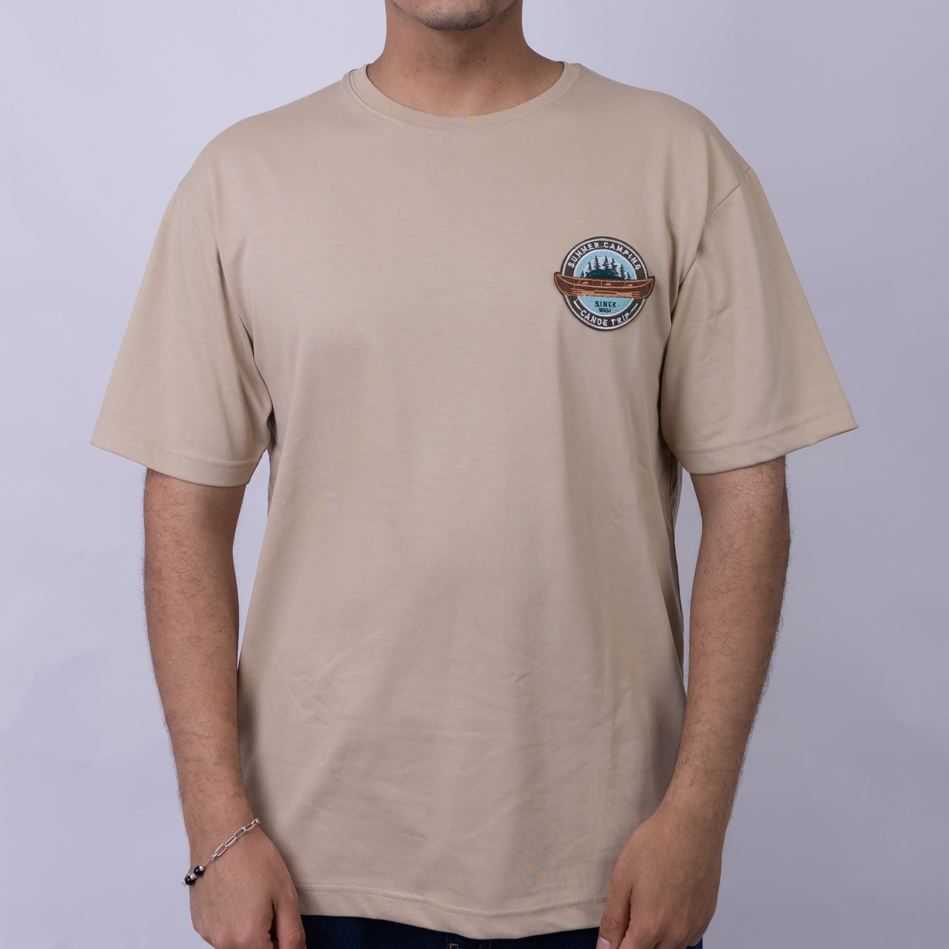 Giovane Loose Fit Men's Cotton Embroidered Badge Round Neck T-Shirt