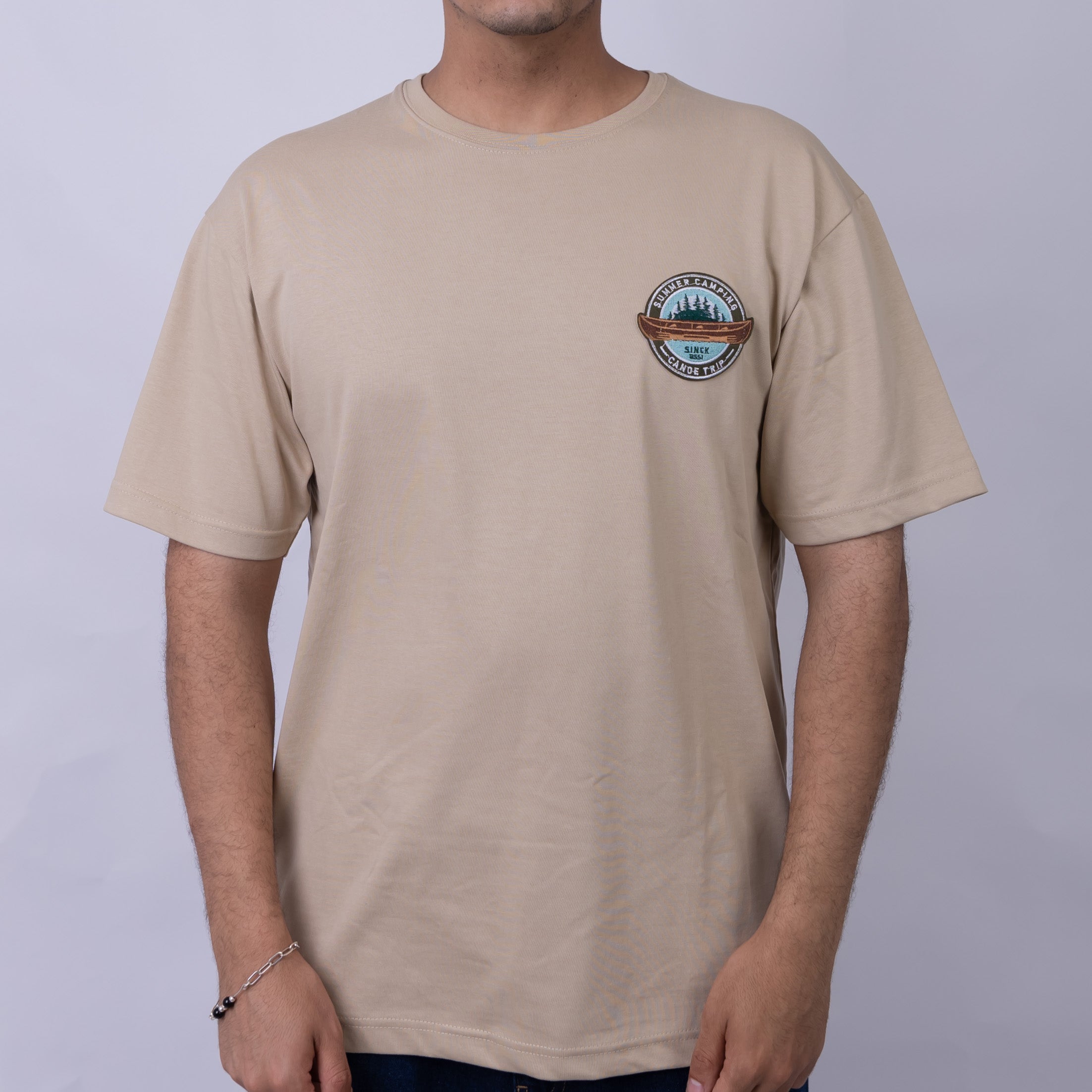 Giovane Loose Fit Men's Cotton Embroidered Badge Round Neck T-Shirt