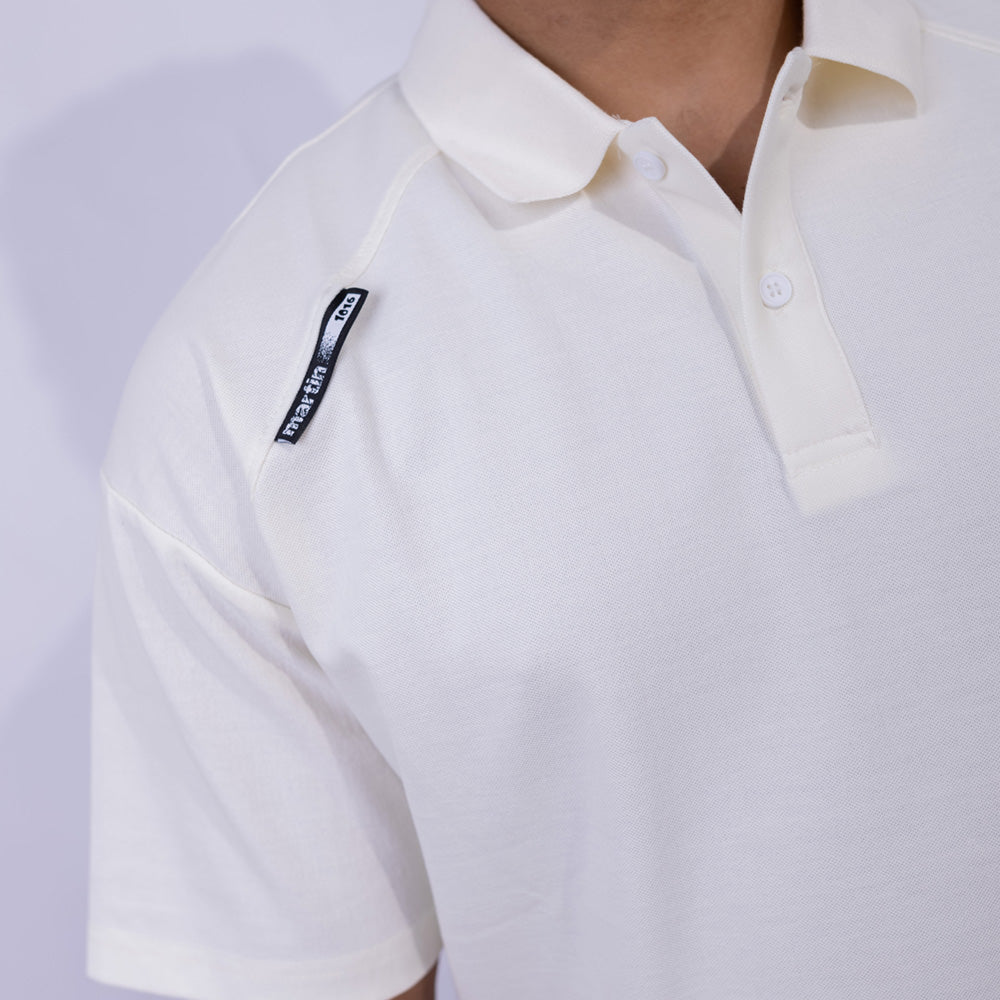 Relaxed Fit Cotton Piqué Polo with Shoulder Badge for Men