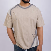 Oversized Men's Cotton Contrast Panel Metal Studs Crew Neck T-Shirt