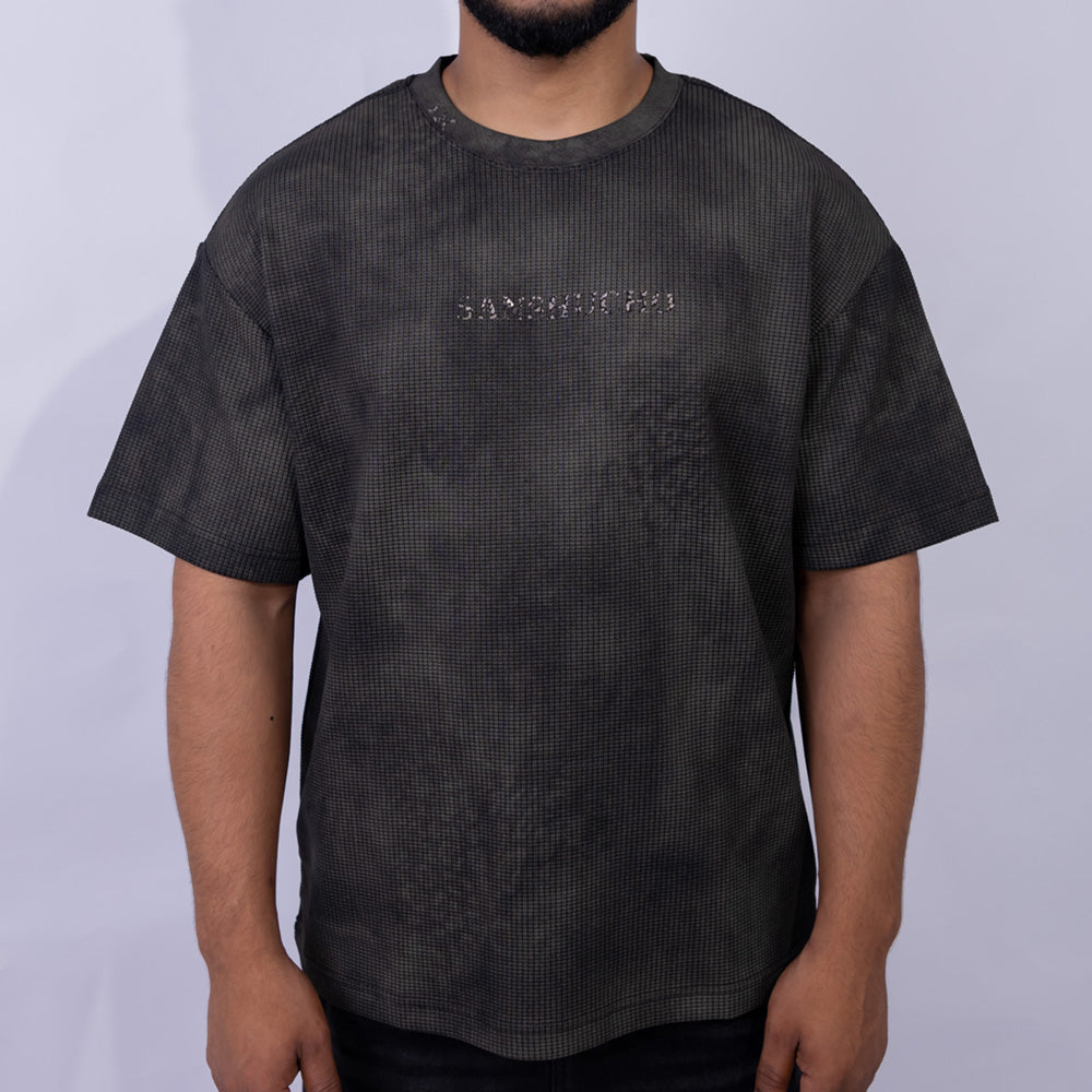 Oversized Waffle Knit Round Neck T-Shirt for Men