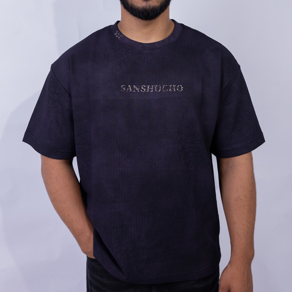 Oversized Waffle Knit Round Neck T-Shirt for Men