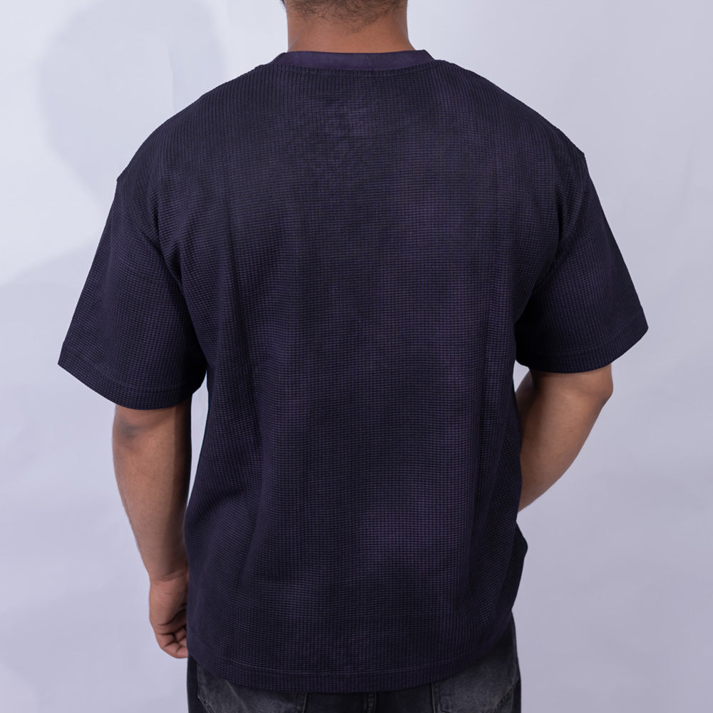 Oversized Waffle Knit Round Neck T-Shirt for Men