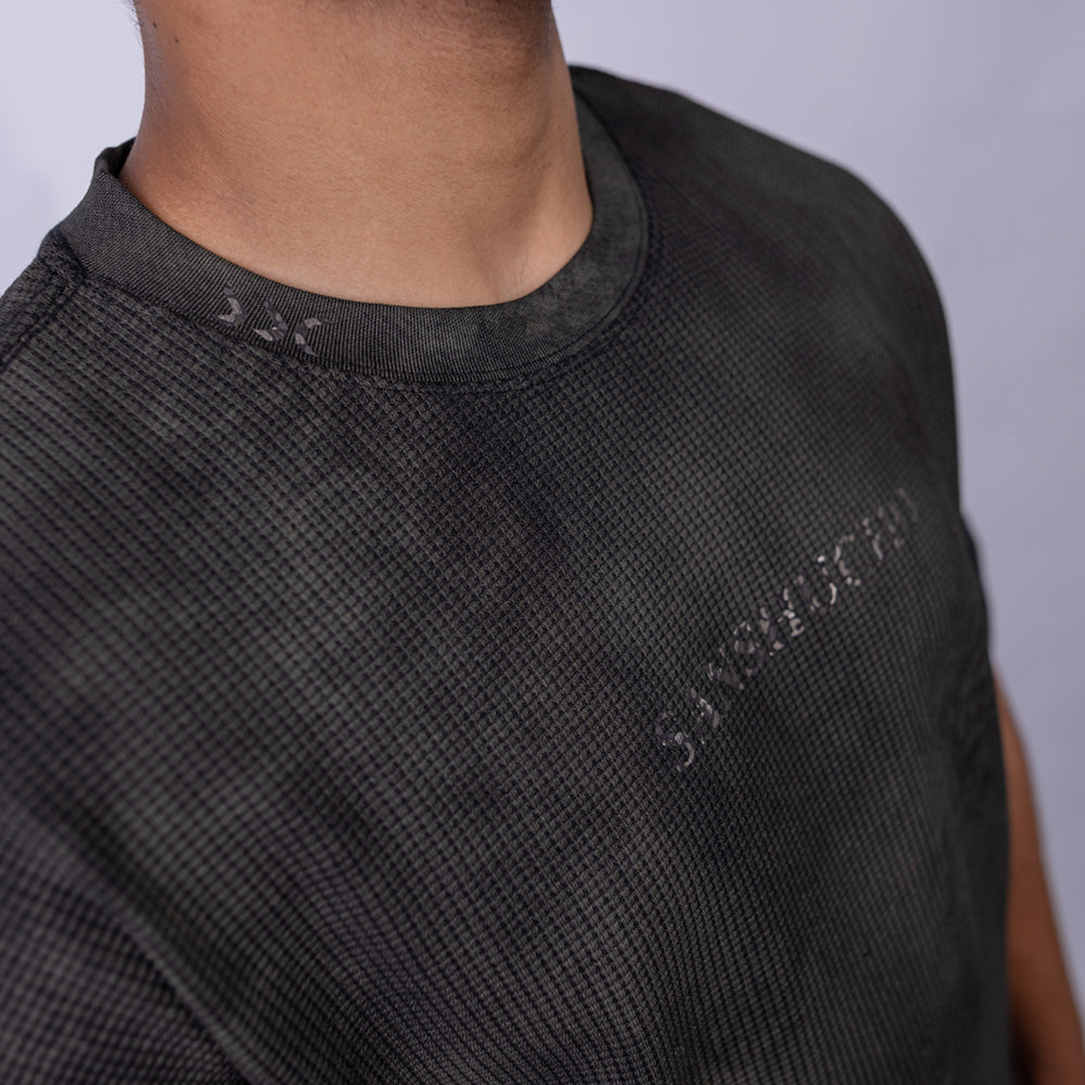 Oversized Waffle Knit Round Neck T-Shirt for Men