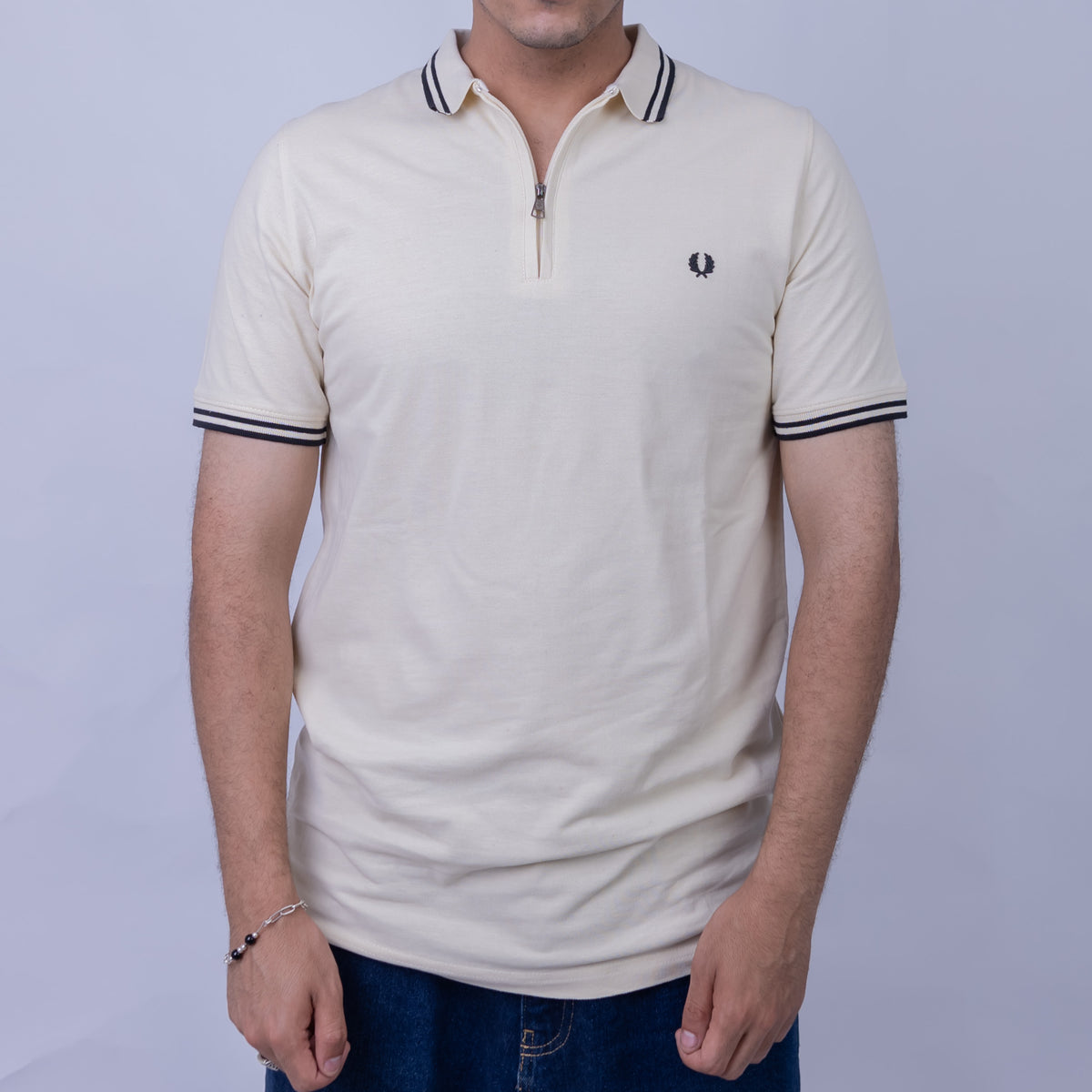 Slim Fit Cotton Quarter-Zip Tipped Polo Shirt for Men
