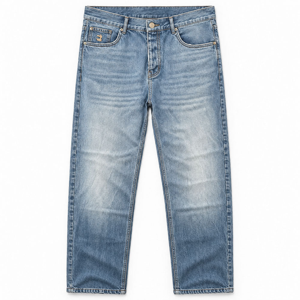 Straight Leg Jeans Washed Denim with Faded Finish for Men