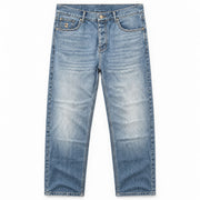 Straight Leg Jeans Washed Denim with Faded Finish for Men