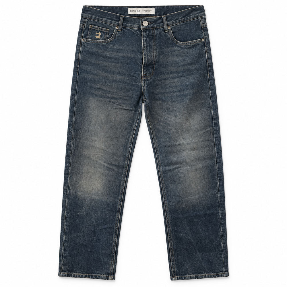 Straight Leg Jeans Washed Denim with Faded Finish