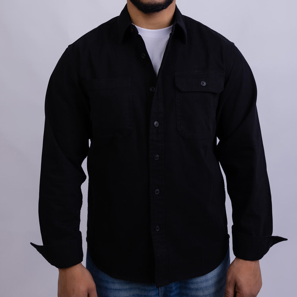 Relaxed Fit Gabardine Long Sleeve Shirt for Men