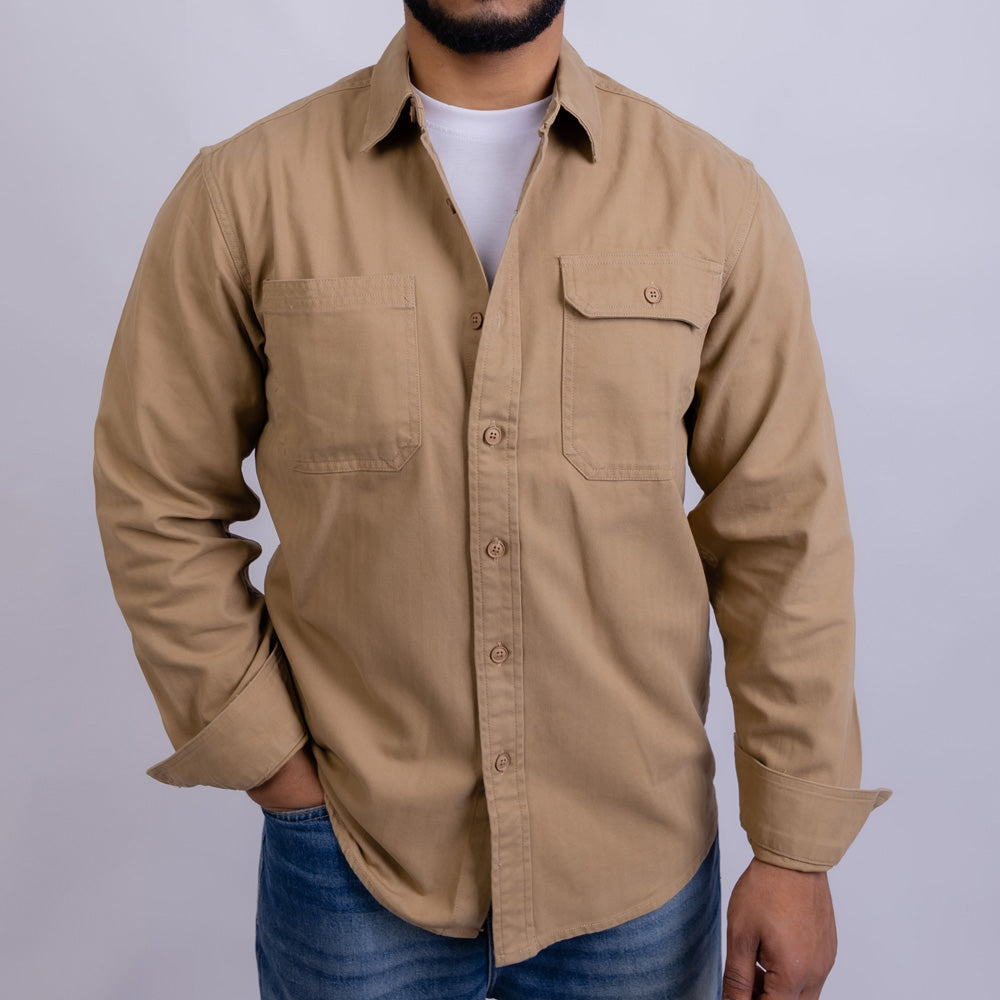 Relaxed Fit Gabardine Long Sleeve Shirt for Men