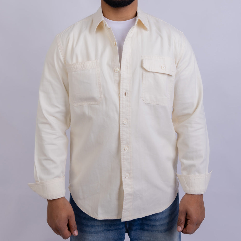 Relaxed Fit Gabardine Long Sleeve Shirt for Men