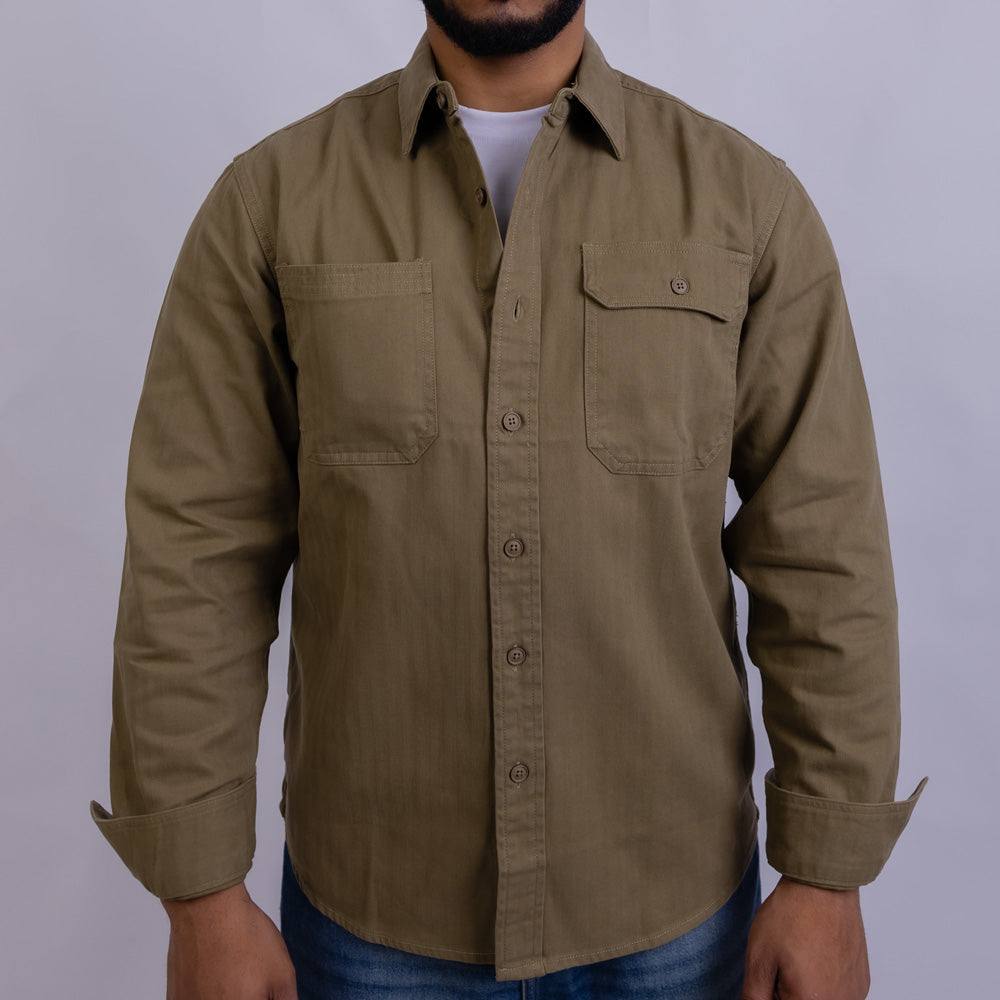 Relaxed Fit Gabardine Long Sleeve Shirt for Men