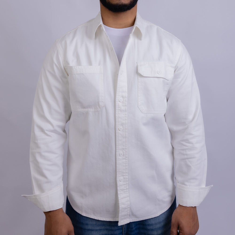 Relaxed Fit Gabardine Long Sleeve Shirt for Men