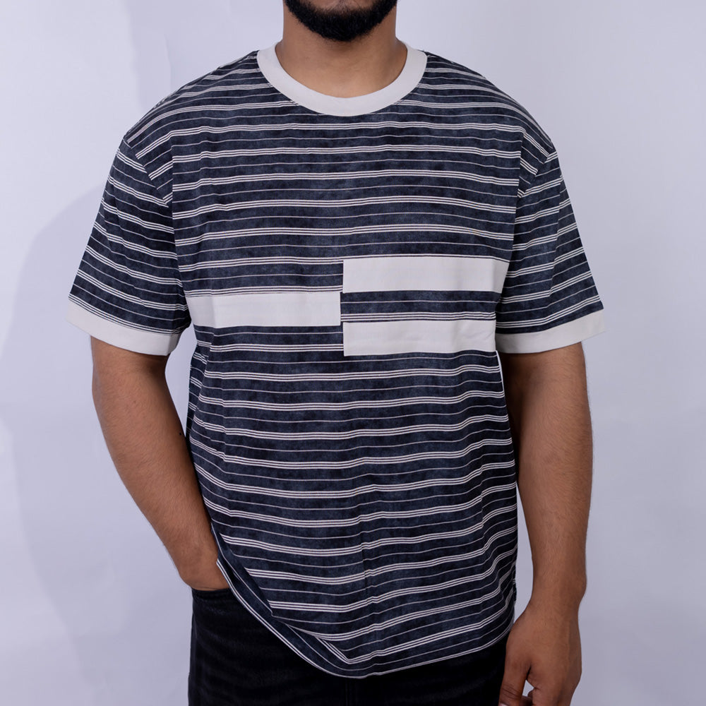 Oversized Cotton Striped Chest Pocket T-Shirt for Men