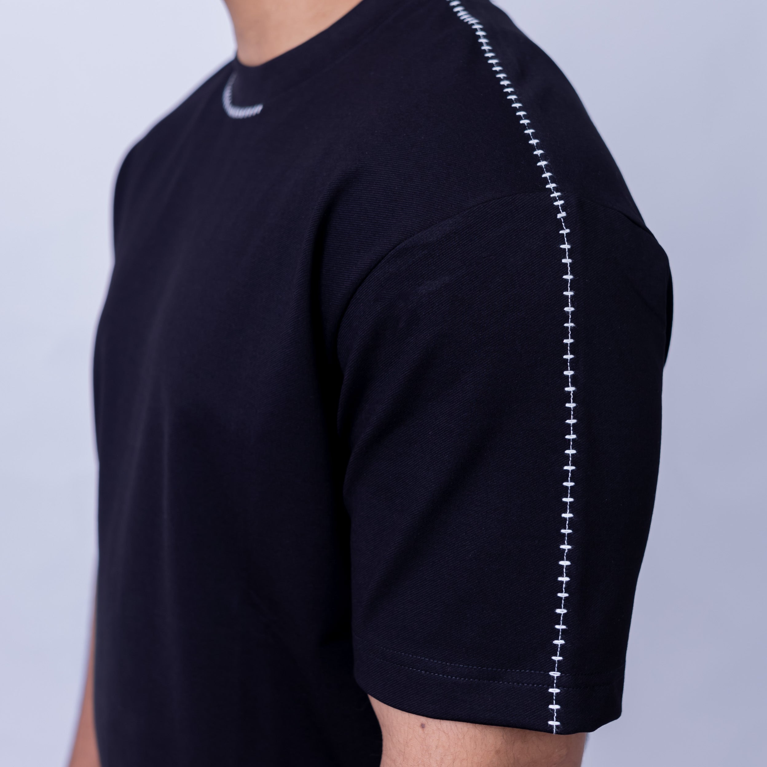 Oversized Men's Cotton Blend Contrast Stitch Crew Neck T-Shirt