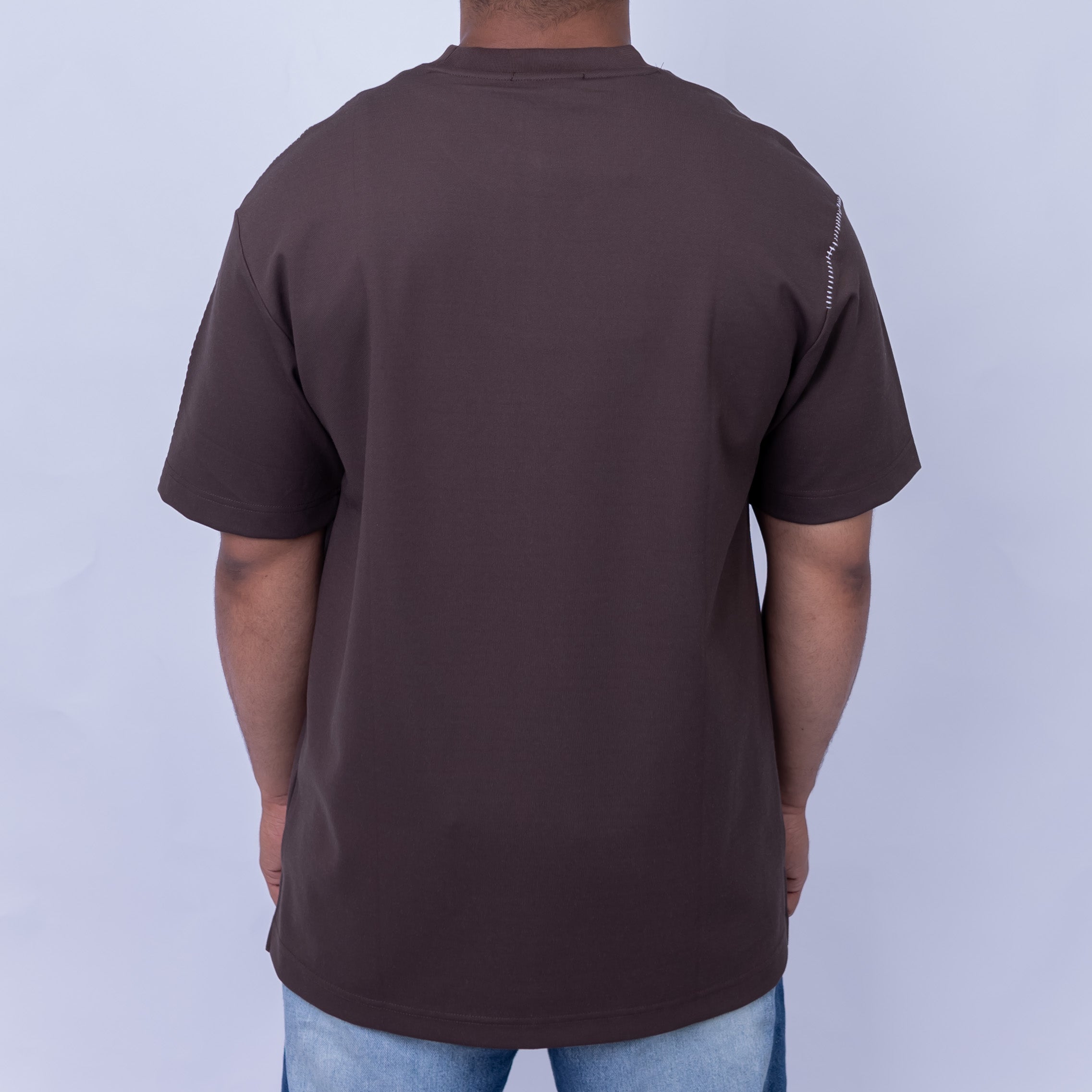 Oversized Men's Cotton Blend Contrast Stitch Crew Neck T-Shirt