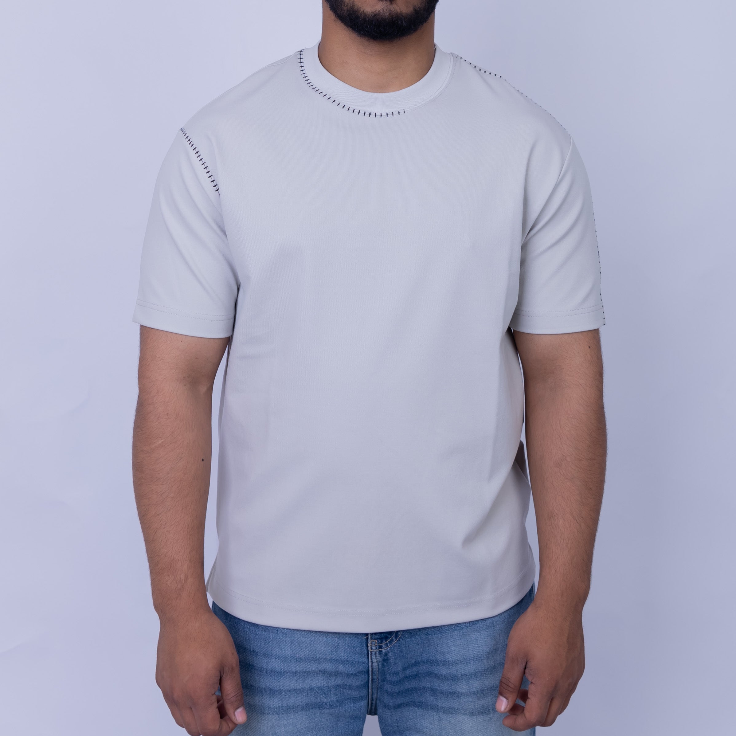 Oversized Men's Cotton Blend Contrast Stitch Crew Neck T-Shirt