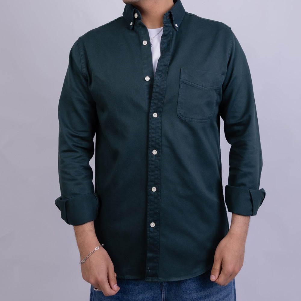 Slim Fit Gabardine Long Sleeve Shirt for Men