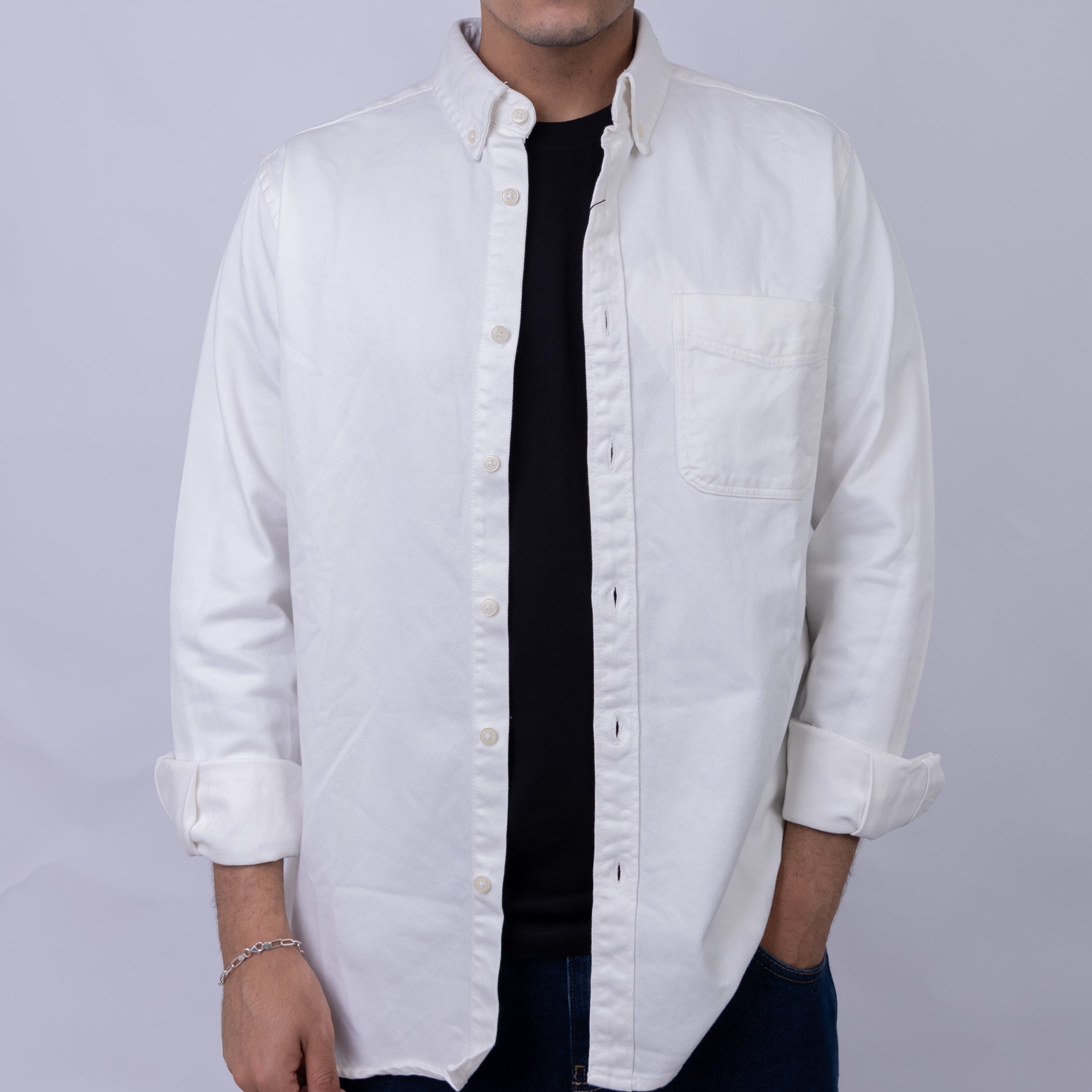 Slim Fit Gabardine Long Sleeve Shirt for Men