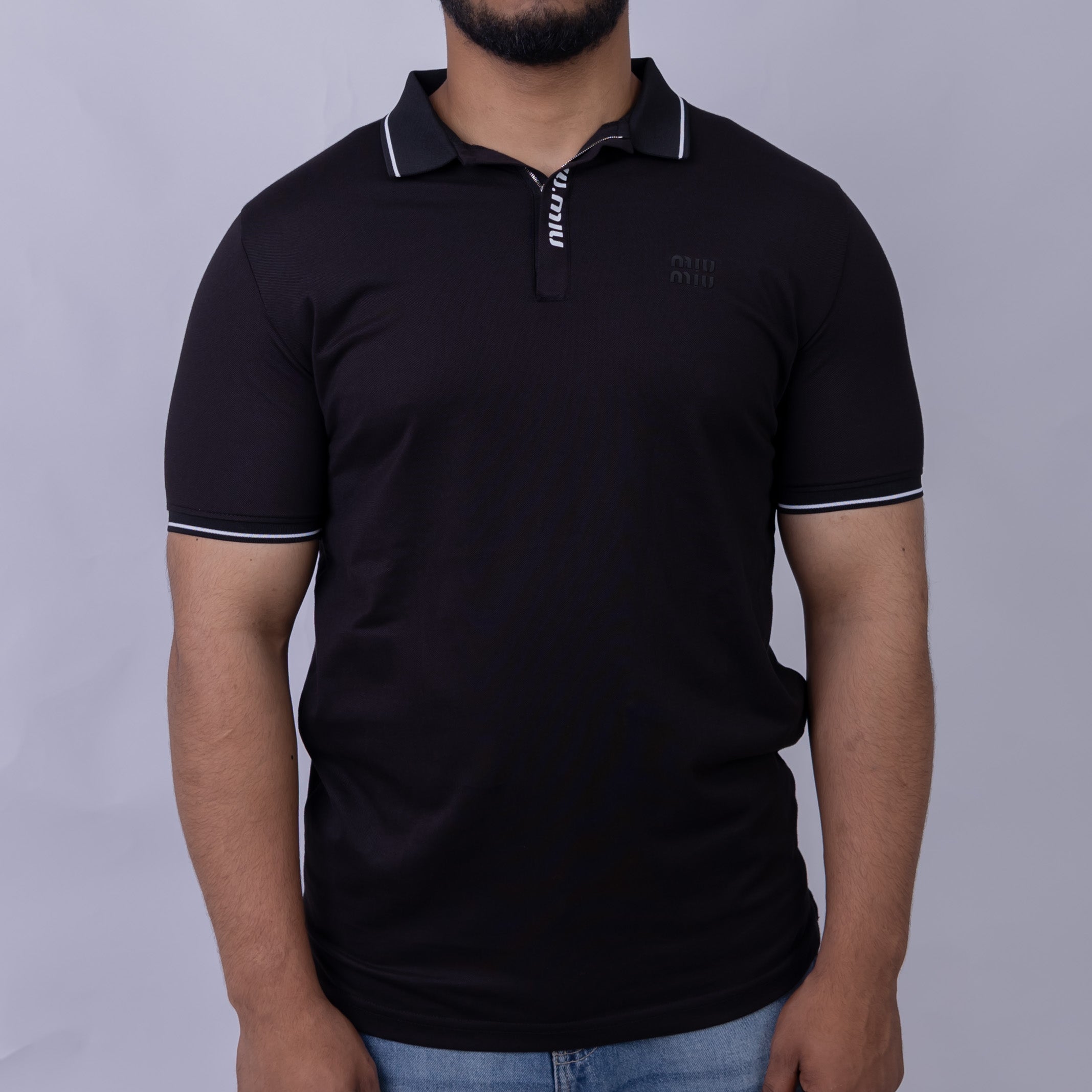 Slim Fit Men's Half-Zip Cotton Polo T-Shirt