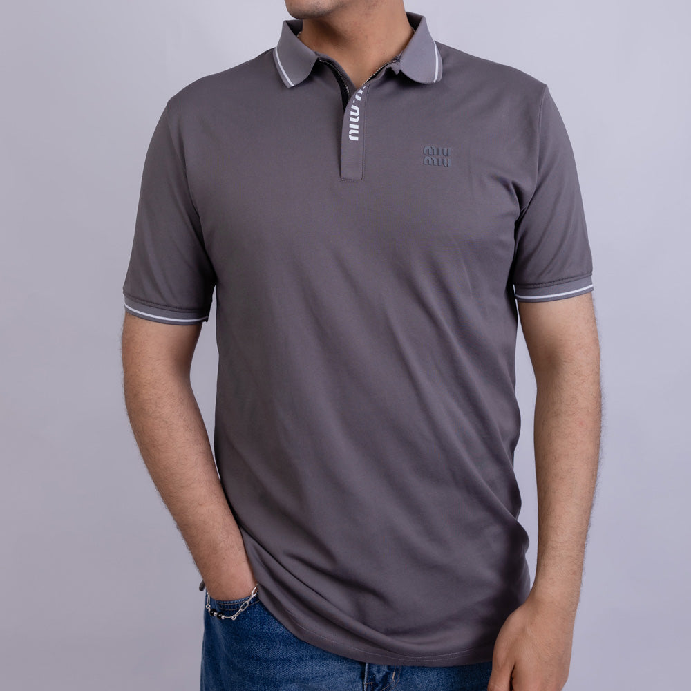 Slim Fit Men's Half-Zip Cotton Polo T-Shirt