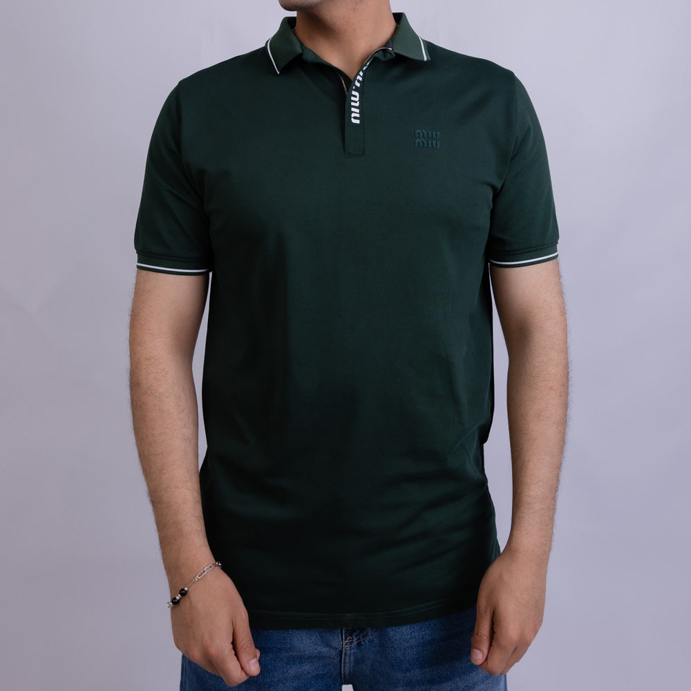 Slim Fit Men's Half-Zip Cotton Polo T-Shirt