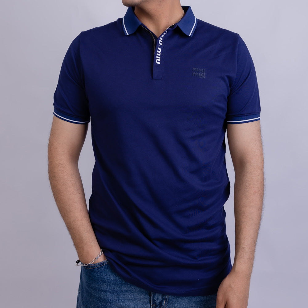 Slim Fit Men's Half-Zip Cotton Polo T-Shirt